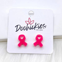 Acrylic Breast Cancer Awareness Ribbons -Earrings: Glittery Pink ~ In Store