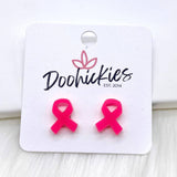 Acrylic Breast Cancer Awareness Ribbons -Earrings: Glittery Pink ~ In Store