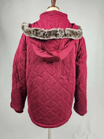 Carolina Fur Trimmed Quilted Jacket - Wine ~ In Store