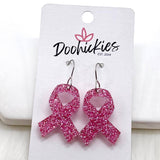 1.25" Lil' Ribbon Collection -Breast Cancer Earrings: Hot Pink ~ In Store