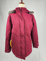 Carolina Fur Trimmed Quilted Jacket - Wine ~ In Store