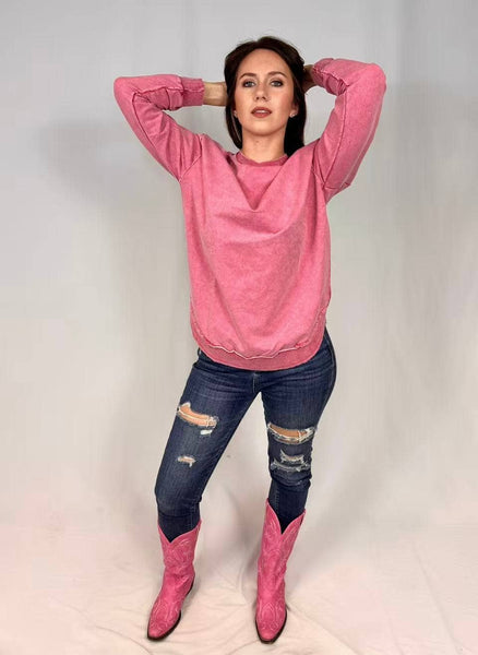 Acid Washed Sweatshirt - Pink
