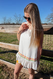 Kiss My Grits Embroidered Flounce Hem Top Ivory