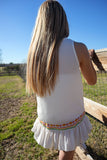 Kiss My Grits Embroidered Flounce Hem Top Ivory