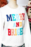 Christmas Merry&Bright Cable Knit Pullover Sweatshirt