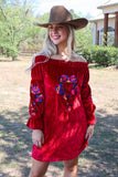 Rio Grande Embroidered Velvet Tunic Dress - Red ~ In Store