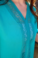 Hold the Reins Lace Detail Hi-Low Top  Jade