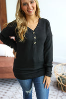Brittney Button Sweater - Black ~ In store