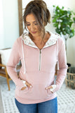 Classic Halfzip Hoodie - Blush with Floral Accent