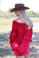 Rio Grande Embroidered Velvet Tunic Dress - Red ~ In Store