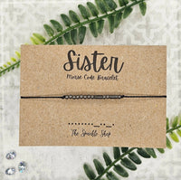 Handmade Morse Code Bracelet - Sister: Silver Tone