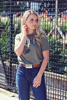 Saddle Up Tee- Color Heather Olive