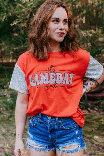 Sequins Embroidery Game Day Tee - Orange