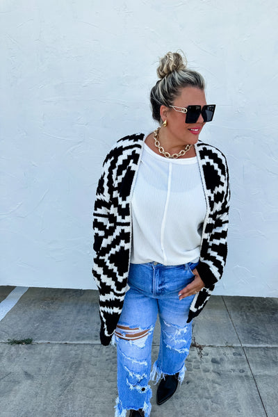 Reversible Cardigan-Black Aztec ~ In Store