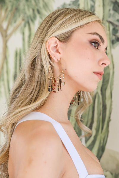 Carnelian & Jade Fringe Hoop Earrings Jewelry