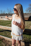 Kiss My Grits Embroidered Flounce Hem Top Ivory
