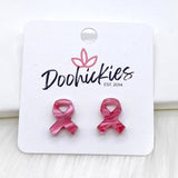 Acrylic Breast Cancer Awareness Ribbons -Earrings: Glittery Pink ~ In Store