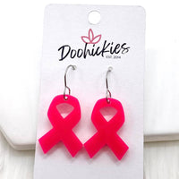 1.25" Lil' Ribbon Collection -Breast Cancer Earrings: Glitzy Pink ~ In Store