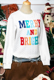 Christmas Merry&Bright Cable Knit Pullover Sweatshirt