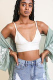 Faux Leather Longline Bralette Small / Ivory