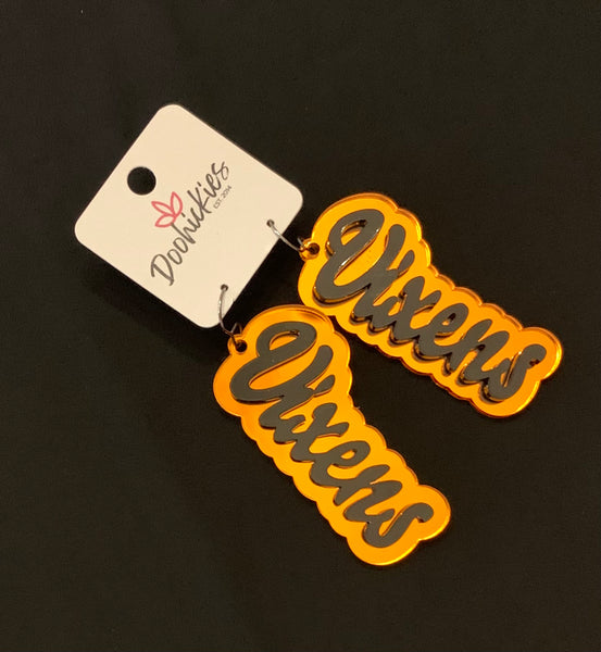 Vixens 2.75" Layered Mascot Acrylics Black on Mirror Orange ~ In Store