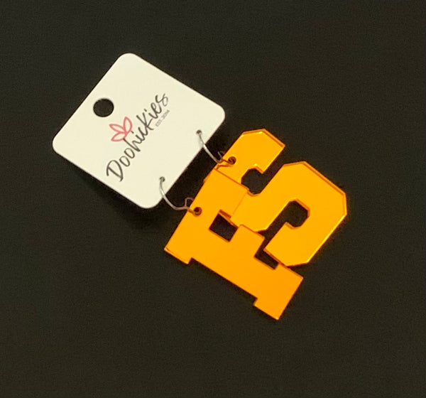 FS 1.5" Shiny Varsity Letters Earrings Orange ~ In Store