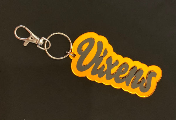 Vixens Layered Mascot Spirit Keychain Black on Mirror Orange ~ In Store
