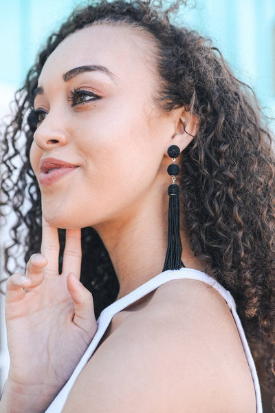 Mini Bead Tassel Earrings Jewelry Black