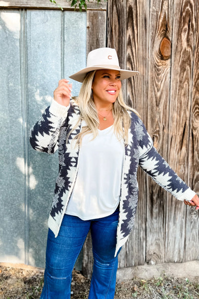 Reversible Cardigan-Black Aztec ~ Silver City