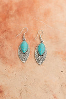Vintage Engraved Turquoise Earrings Jewelry Silver