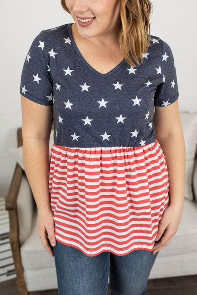 MARKDOWN ~ Sarah Ruffle Top - Stars and Stripes ~ In Store