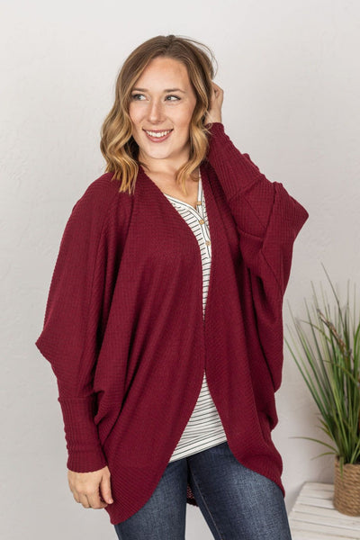 MARKDOWN ~ Emma Cocoon Cardigan - Waffle Knit - Burgundy ~ In Store