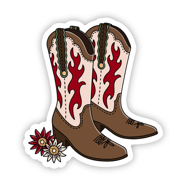 Brown and Red Flammed Coyboy Boots Sticker