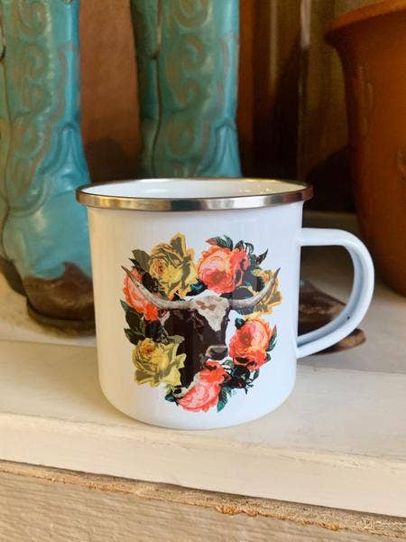 Roses and Longhorn Camp Mug