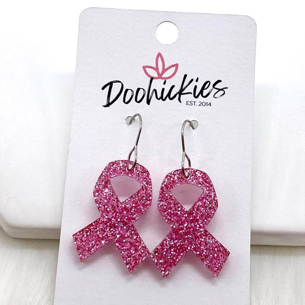 1.25" Lil' Ribbon Collection -Breast Cancer Earrings: Glitzy Pink ~ In Store