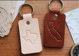 Double Sided New Mexico Leather Keychain Key Fob Natural Brown