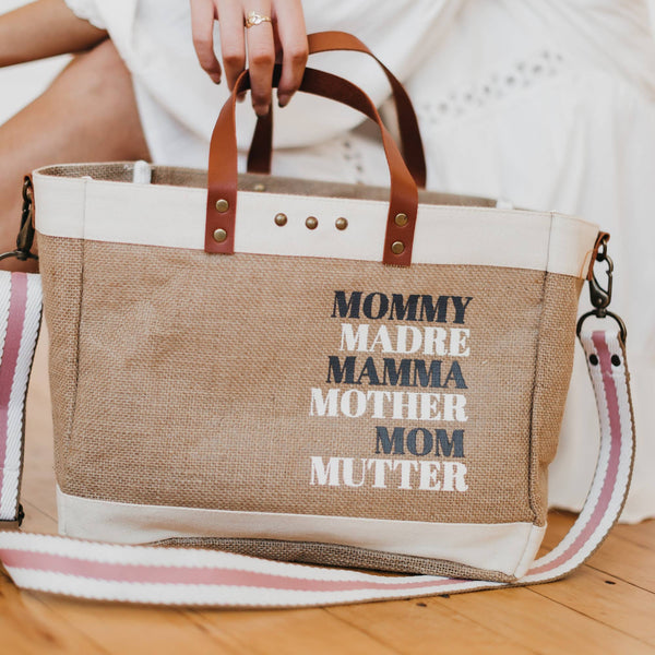 Moms For All Jute Crossbody Tote ~ In Store