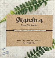 Handmade Morse Code Bracelet - Grandma: Silver Tone