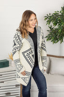 Hooded Aztec Cardigan - Black and Cream ~ In Store