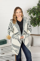 Hooded Aztec Cardigan - Black and Cream ~ In Store