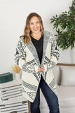 Hooded Aztec Cardigan - Black and Cream ~ In Store