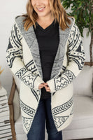 Hooded Aztec Cardigan - Black and Cream ~ In Store