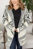Hooded Aztec Cardigan - Black and Cream ~ In Store