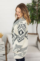 Hooded Aztec Cardigan - Black and Cream ~ In Store