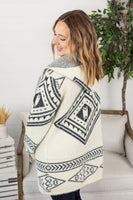 Hooded Aztec Cardigan - Black and Cream ~ In Store