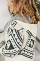 Hooded Aztec Cardigan - Black and Cream ~ In Store