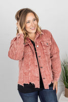 MARKDOWN ~ Destroyed Hem Corduroy Jacket - Frosted Cranberry ~ In Store