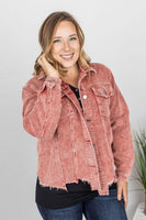 MARKDOWN ~ Destroyed Hem Corduroy Jacket - Frosted Cranberry ~ In Store