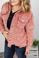 MARKDOWN ~ Destroyed Hem Corduroy Jacket - Frosted Cranberry ~ In Store