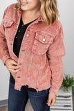MARKDOWN ~ Destroyed Hem Corduroy Jacket - Frosted Cranberry ~ In Store